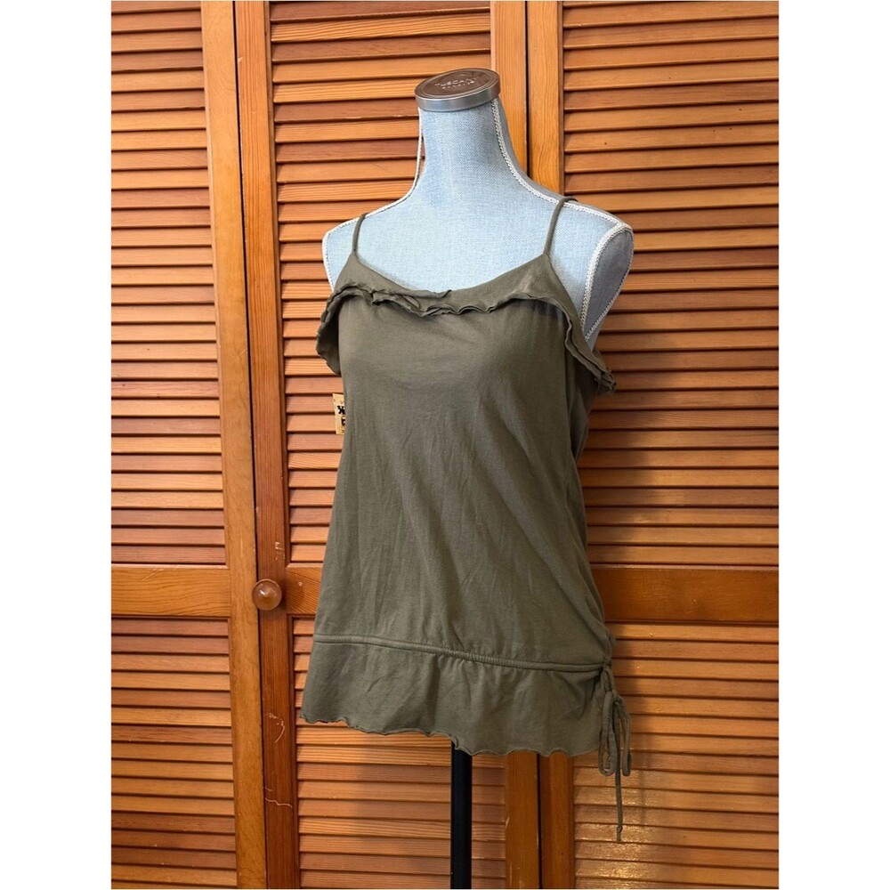 Olive Green Spaghetti Strap Ruffle Cotton Tank Top